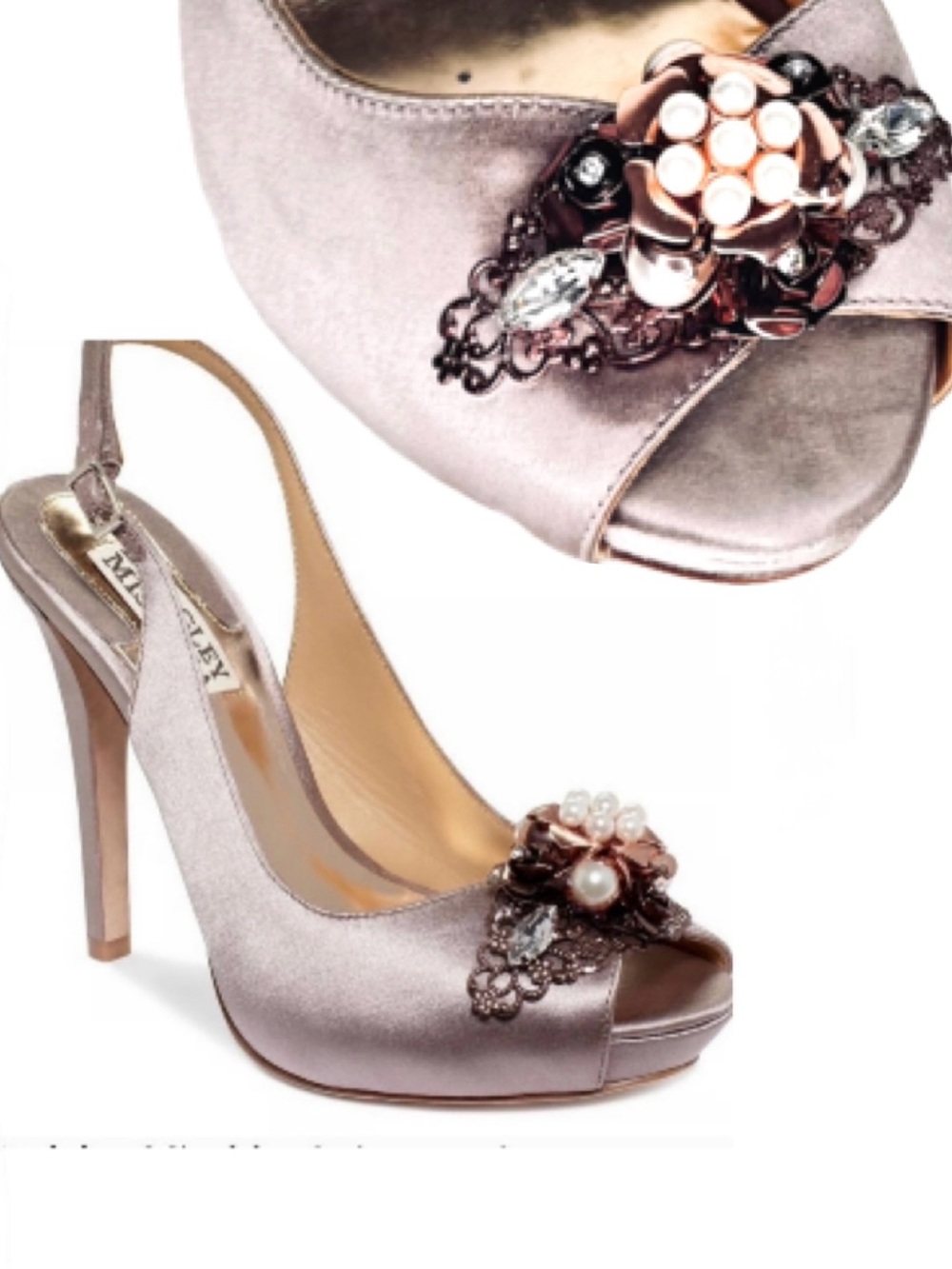 Badgley Mischka Anita Slingback Stiletto Heels Peep Toe Jewel Embroidered